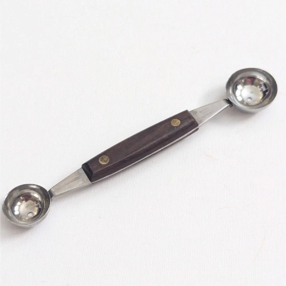 Vintage Double Sided Melon Baller Stainless Wood Handle Sturdy Retro MCM Japan